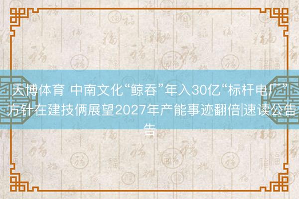 天博体育 中南文化“鲸吞”年入30亿“标杆电厂” 方针在建技俩展望2027年产能事迹翻倍|速读公告